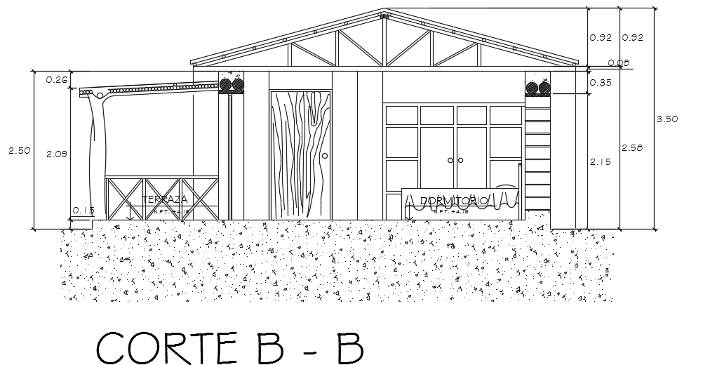 The left side section view of the 10x6m kid’s bedroom building AutoCAD drawing is given
