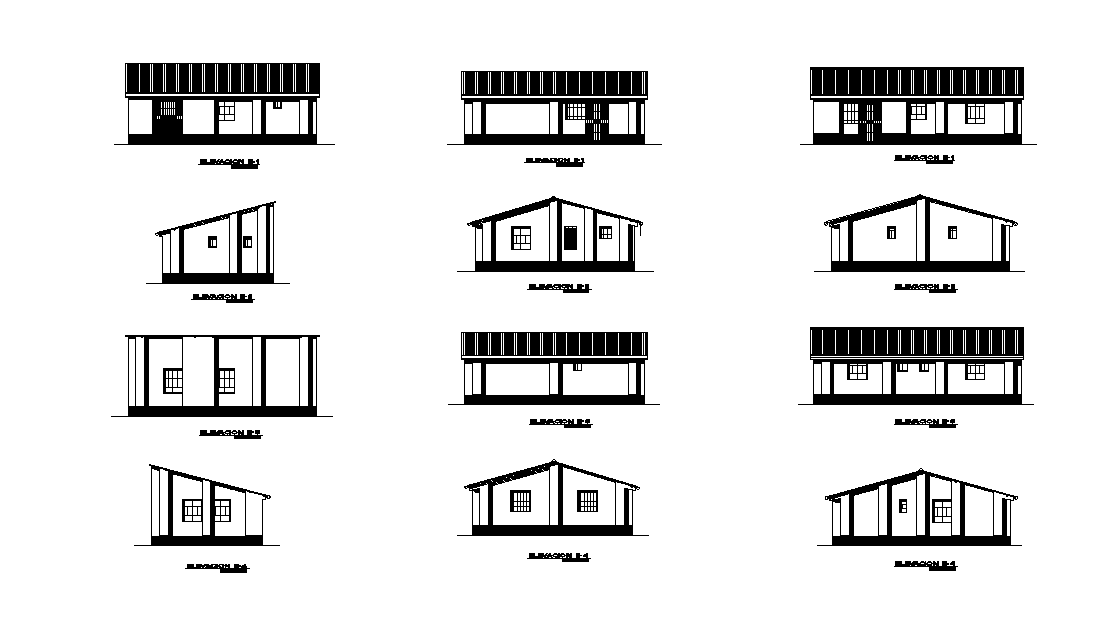 The single story house building elevation design provided on this AutoCAD drawing file. Download this 2d AutoCAD drawing file.