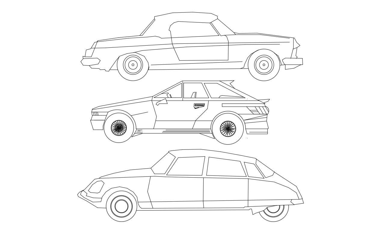 Three Cars Elevation Autocad 2D  Dwg Free Download