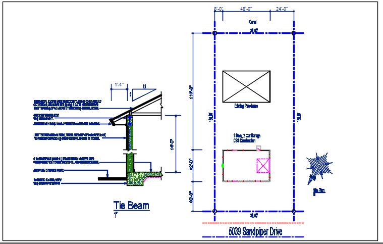 Tie beam plan section view detail dwg file