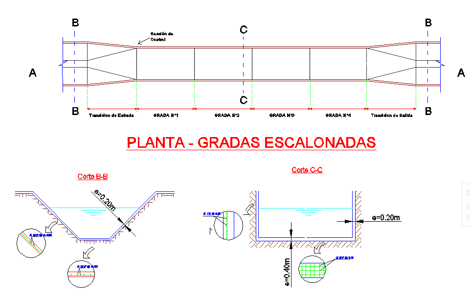 Tiered gradas plant plan and section autocad file