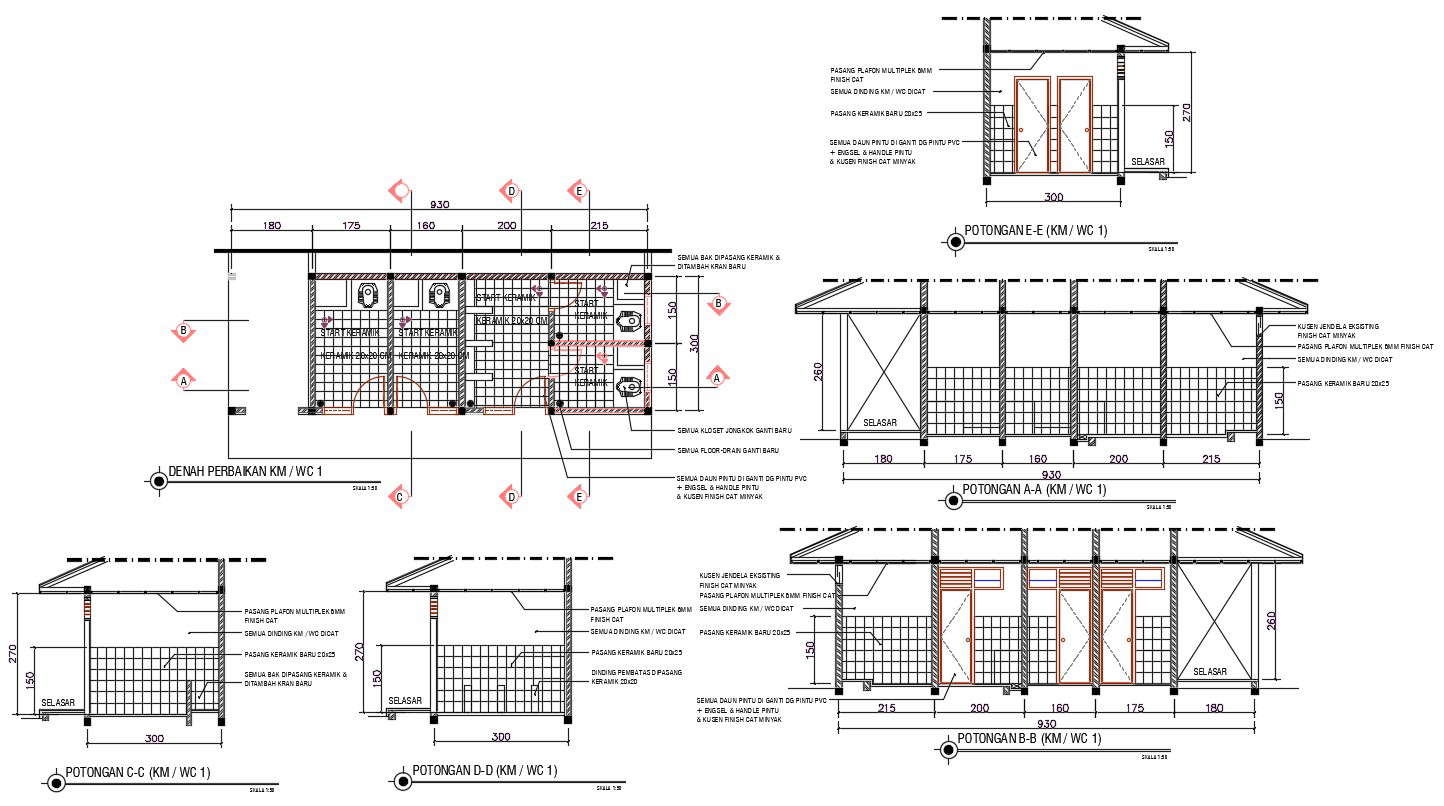 Toilet Plan And Section Drawing AutoCAD File