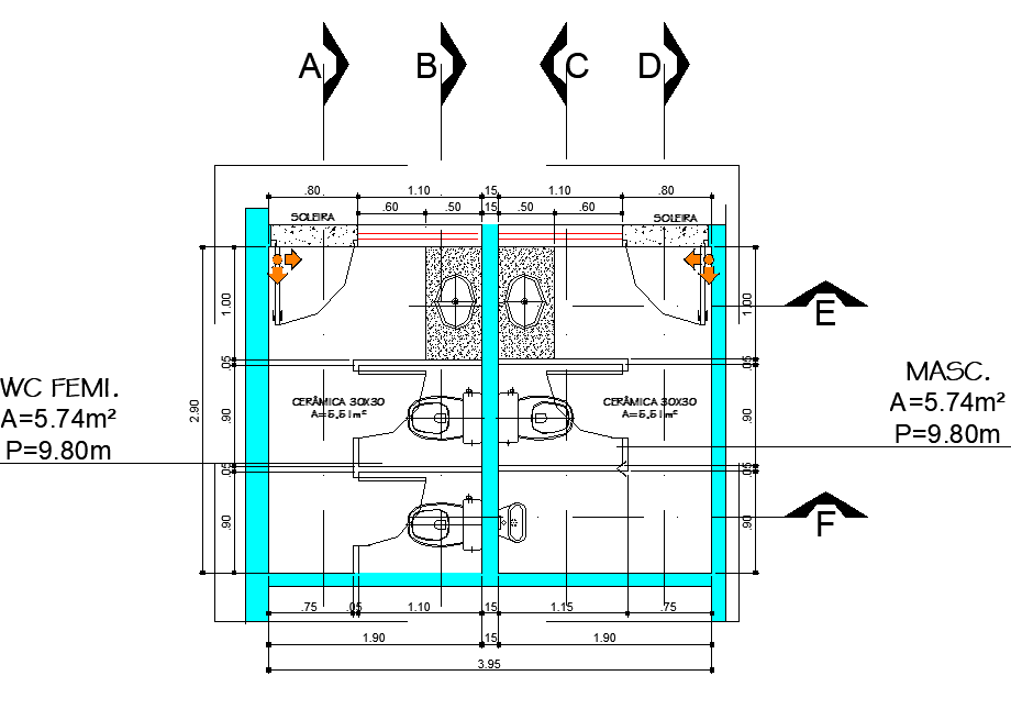 Toilet planning detail dwg file