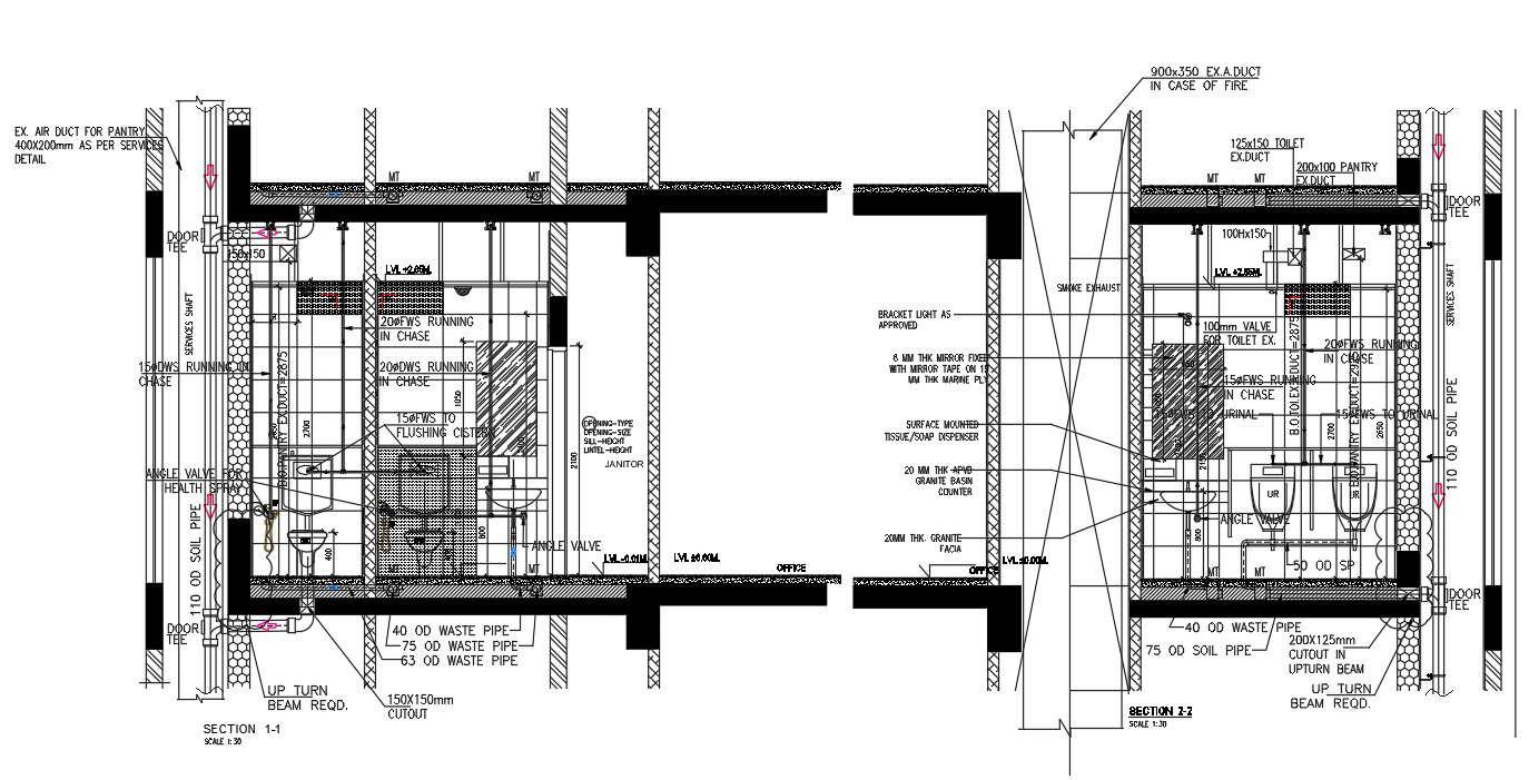 Toilet Building Section CAD Drawing Download DWG File