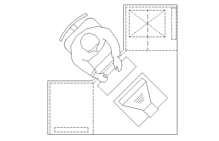 Top view of computer table in AutoCAD 2D drawing, CAD file, dwg file