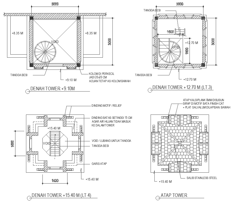 Tower roof plan of church with an iron ladder detailed plan DWG AutoCAD drawing