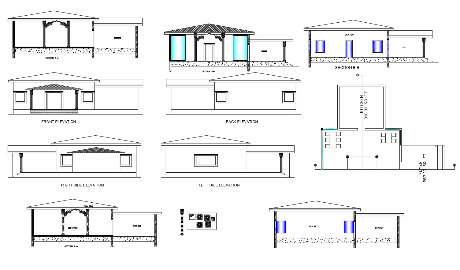 Traditional restaurant elevations in autocad 
