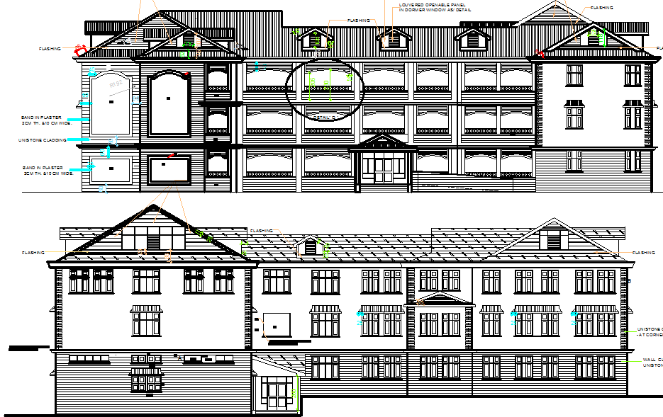 Traditional school elevation dwg file