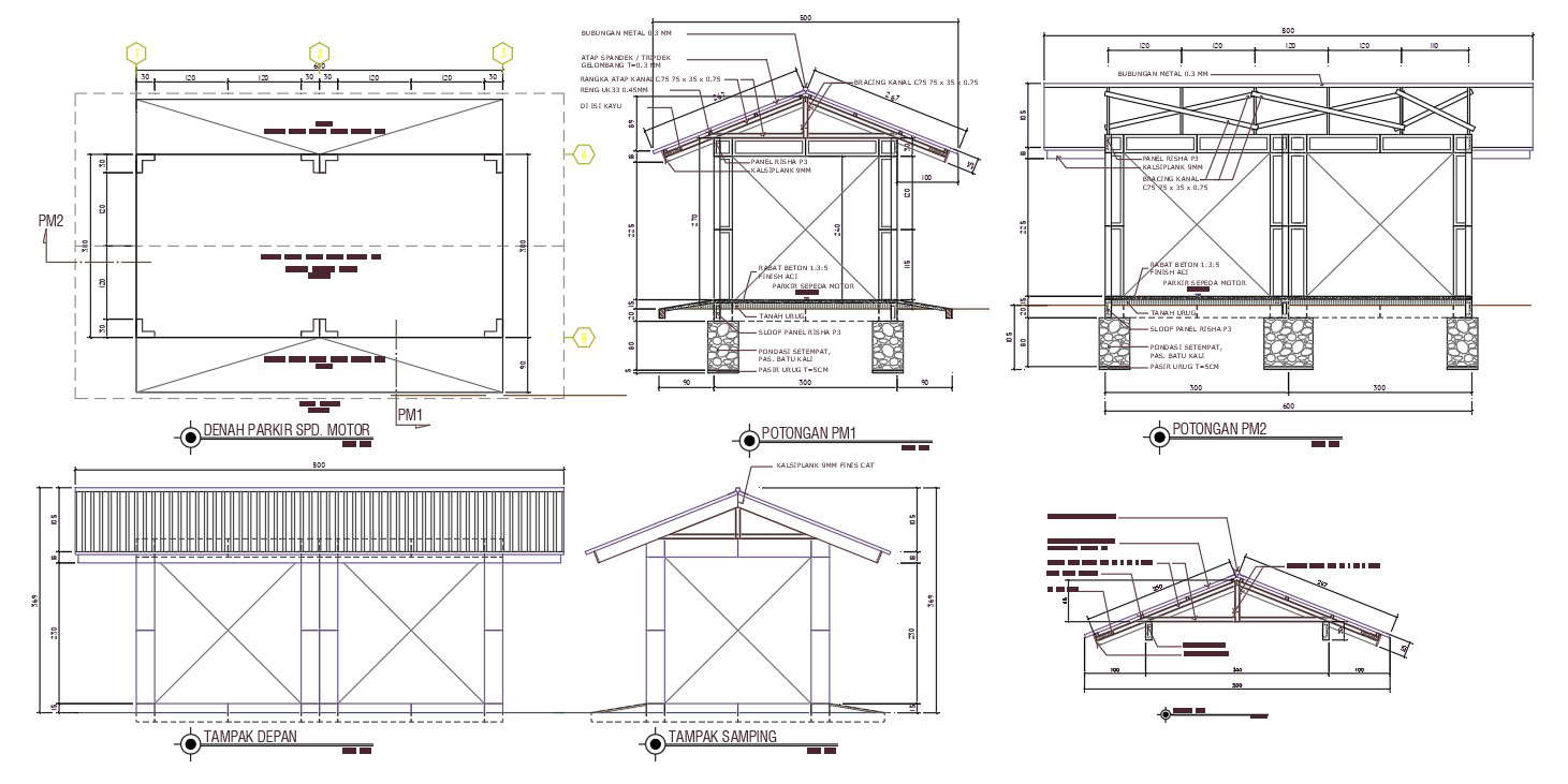 Truss Span Roof Structure Design DWG File