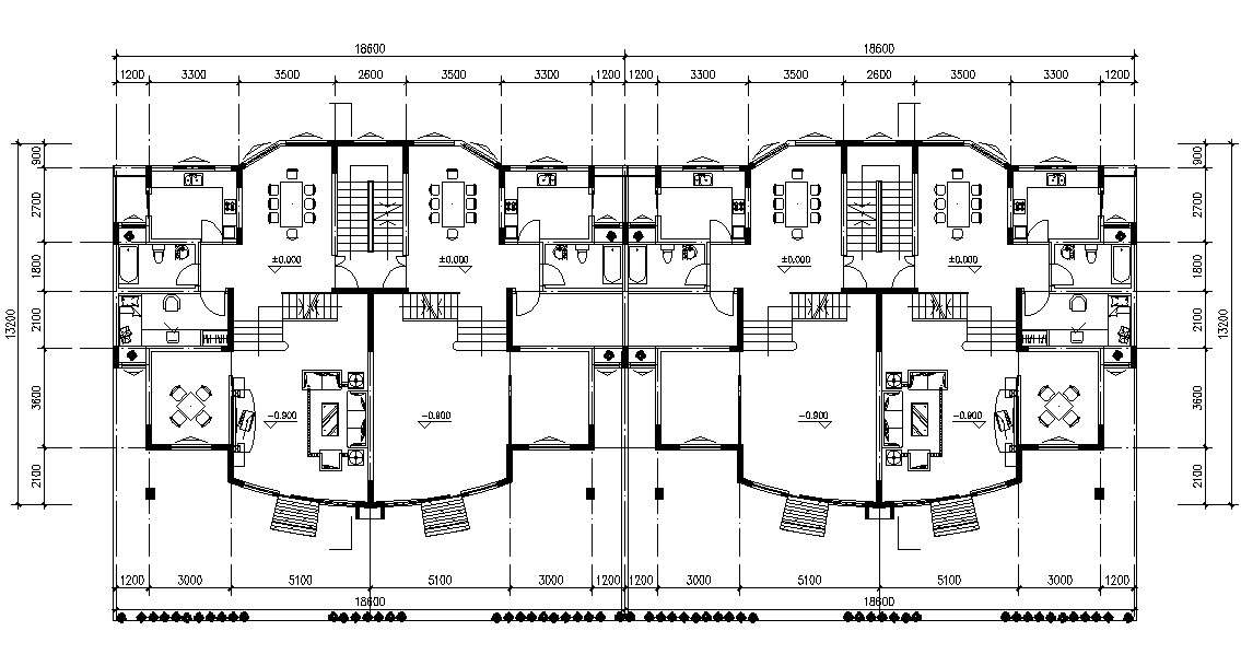 Twin House Ground Floor Plan DWG File