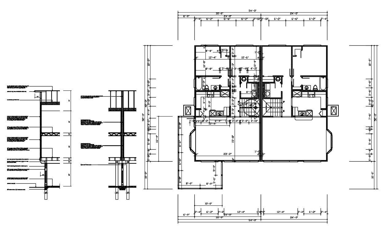 Twin House Layout Plan DWG File