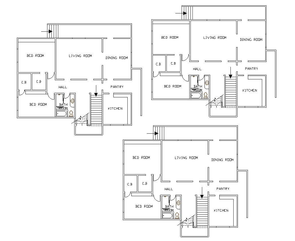 Two Bhk House Floor Plan CAD Drawing