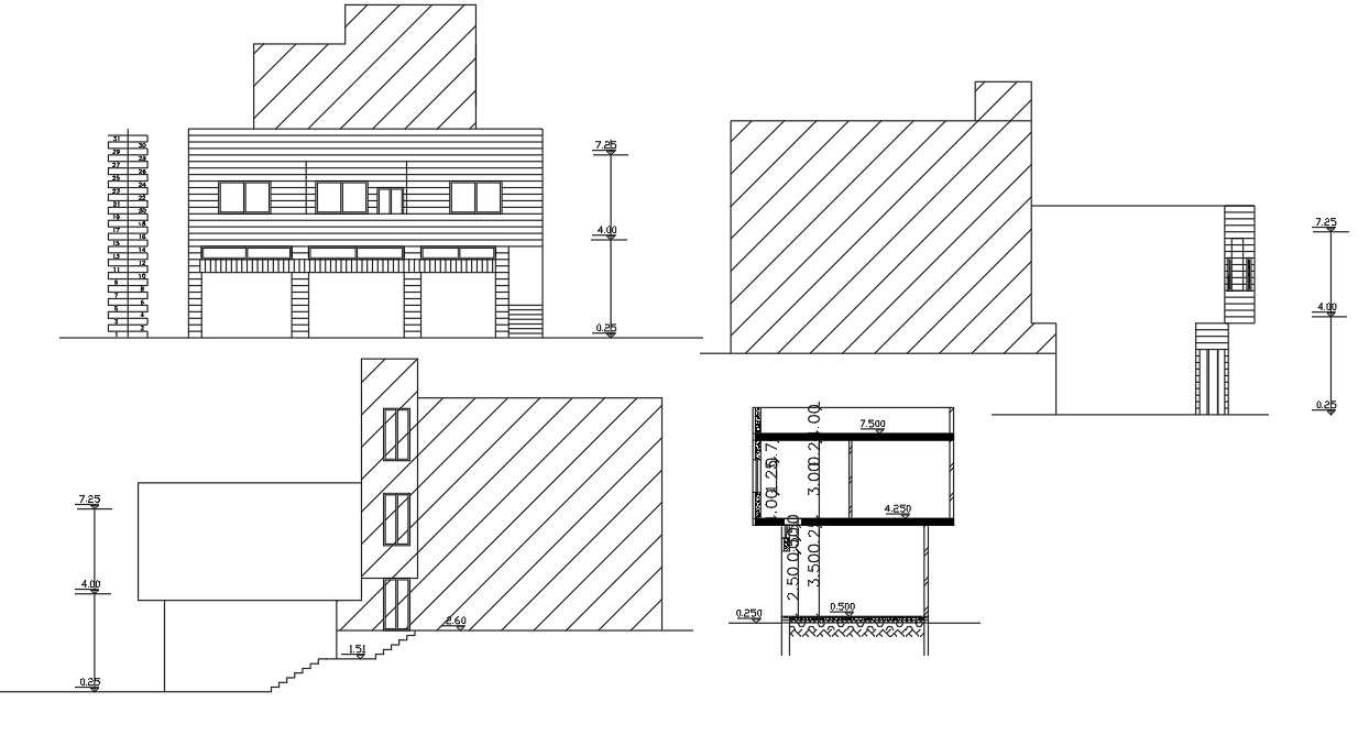 Two Story Factory Elevation And Section Design DWG 