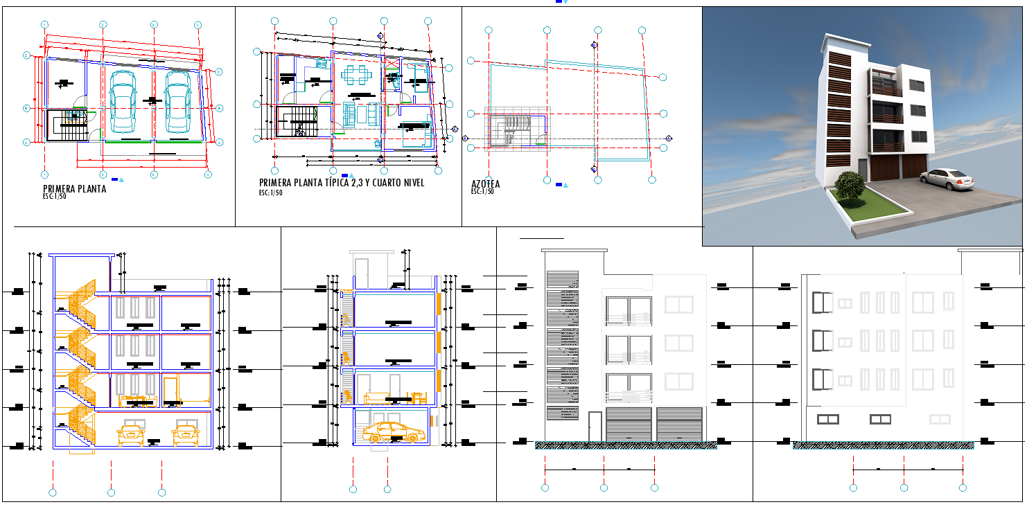 Two story family house cad drawing 