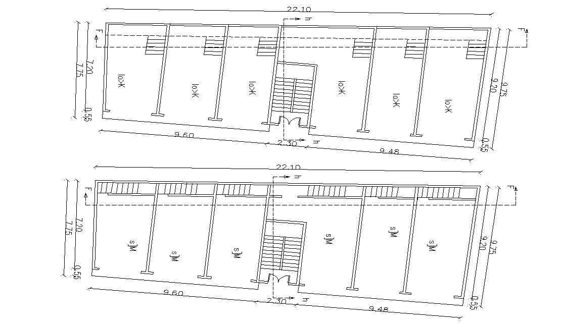 Two Floors Plan Of Commercial  Building Design Autocad File 