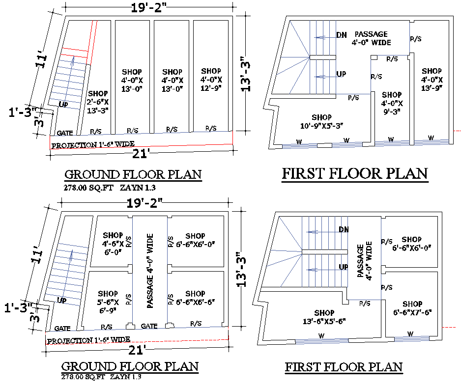 Two-Storey Commercial Shop Layout DWG AutoCAD File