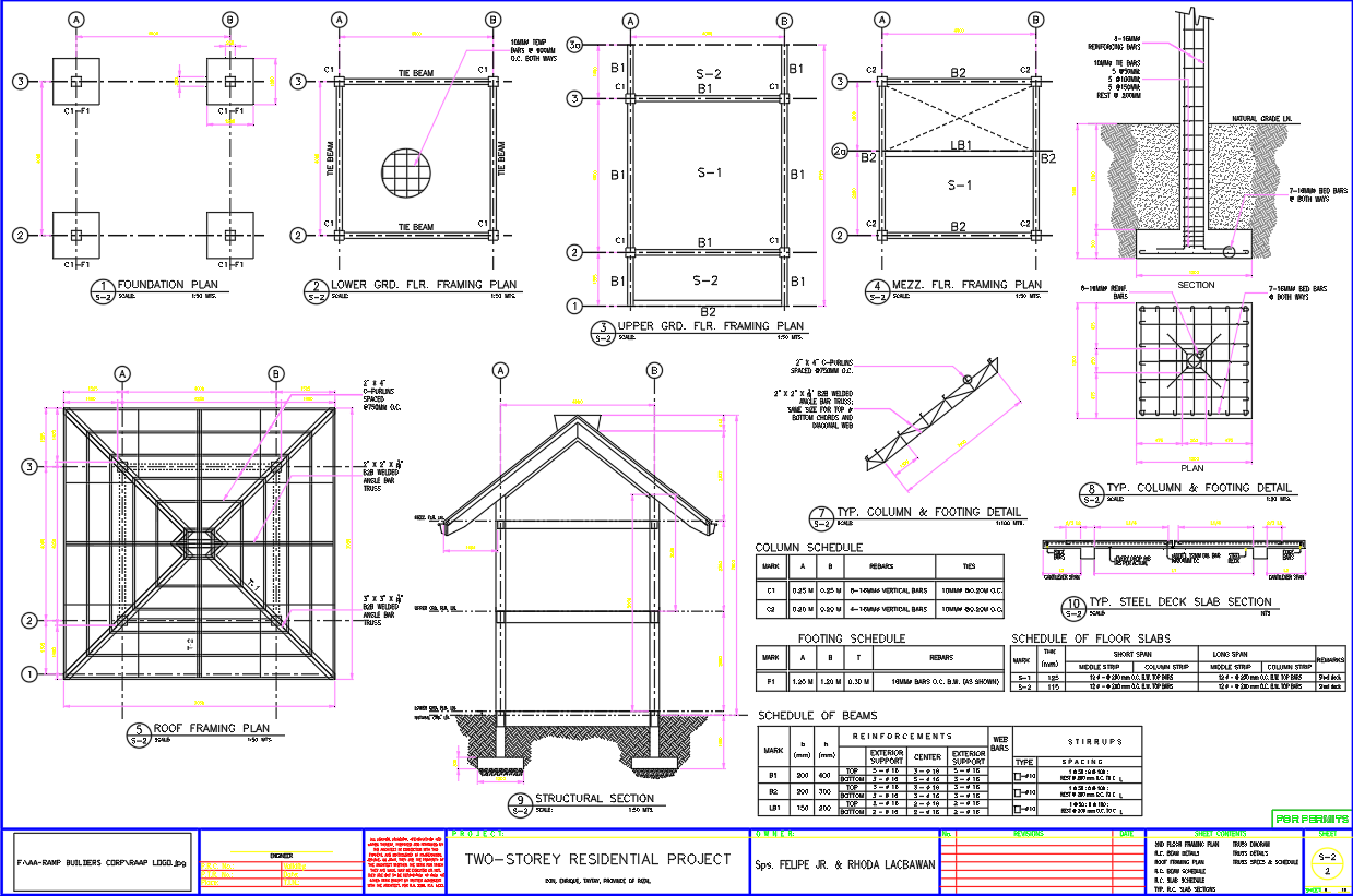 Two-Storey Residential Structural Plan DWG | Cadbull