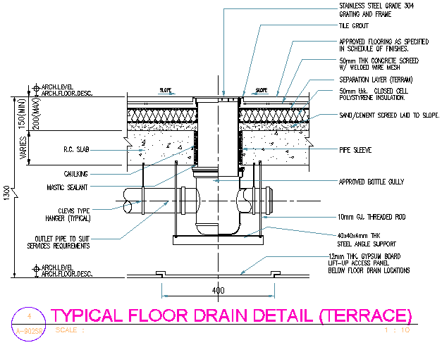 Typical floor drain detail (terrace) dwg file