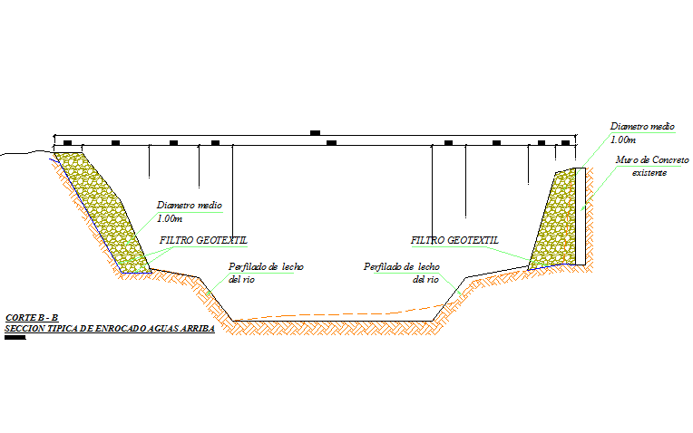 Typical section of riverbed upstream detail dwg file