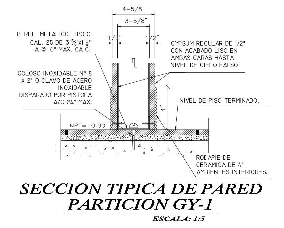 Typical Wall Partition Section CAD Drawing Download DWG File