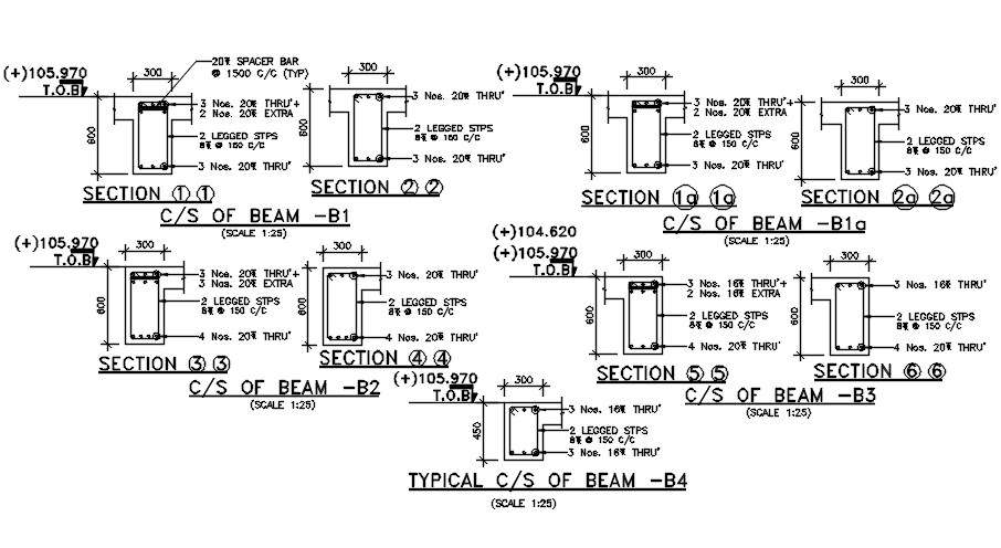 Typical cross sections of various beams were given in this Autocad 2D DWG drawing file.  