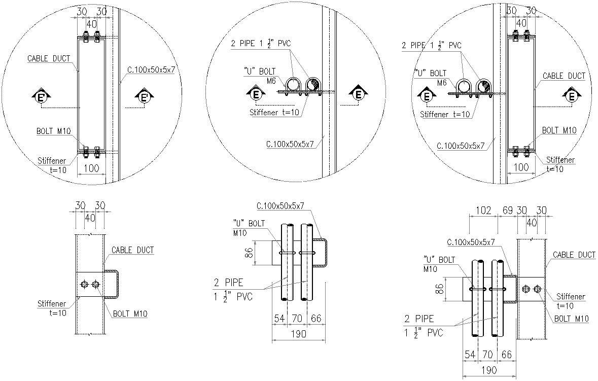 U bolt and pvc pipe details in Column inAutoCAD, dwg file.
