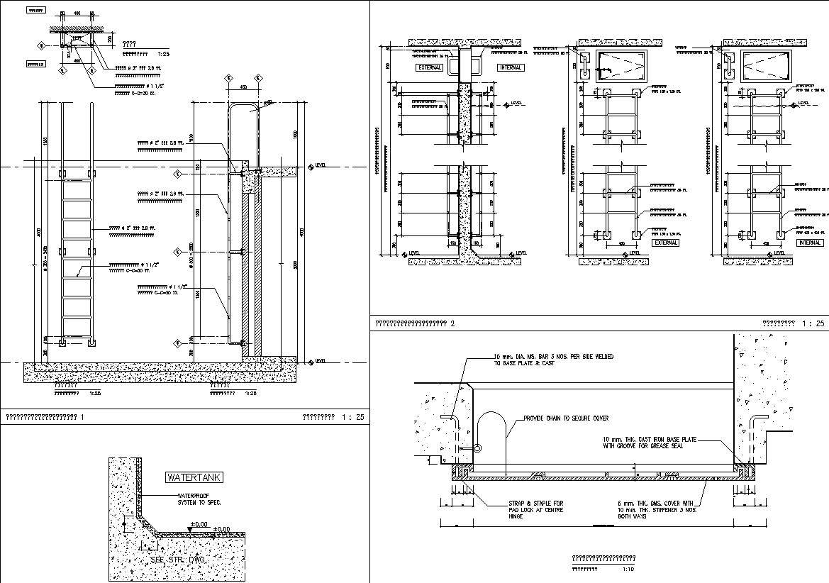 Underground wall structure details in AutoCAD, dwg file.
