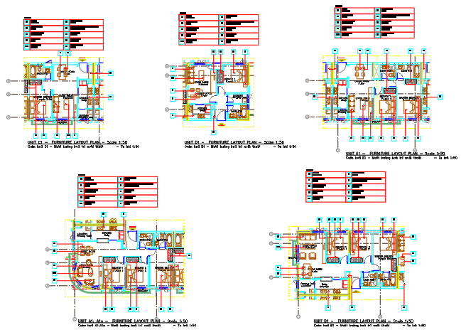 Unit A1,B1,C1,D1,E1 furniture layout 