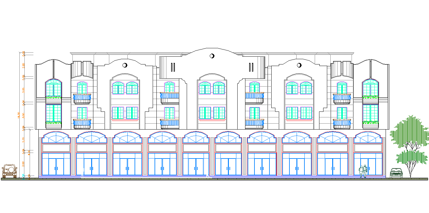 University elevation view dwg file