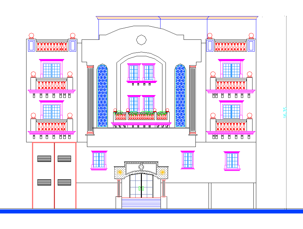 University elevation view dwg file
