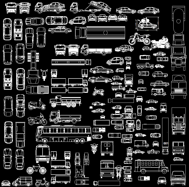 Vehicle plans and elevation is given in this autocad file. Download this cad DWG file.