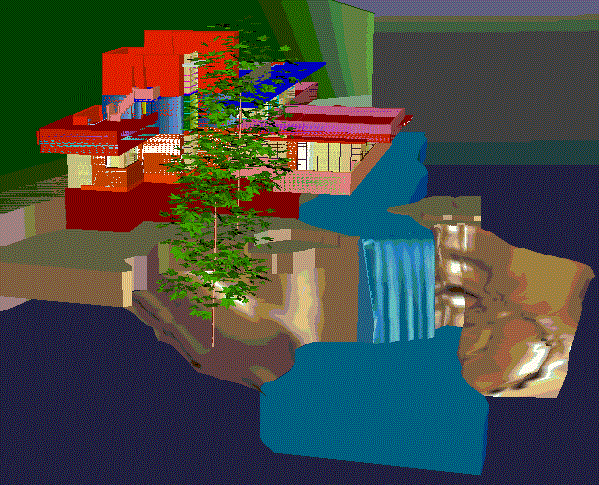 3D Falling water house DWG  design drawing file.