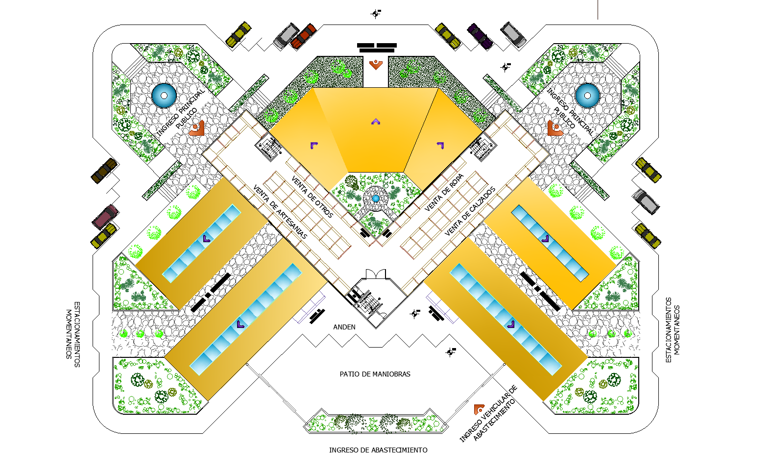 Urban market plan detail dwg file.