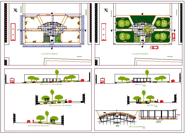 Urban park landscaping architecture project dwg file