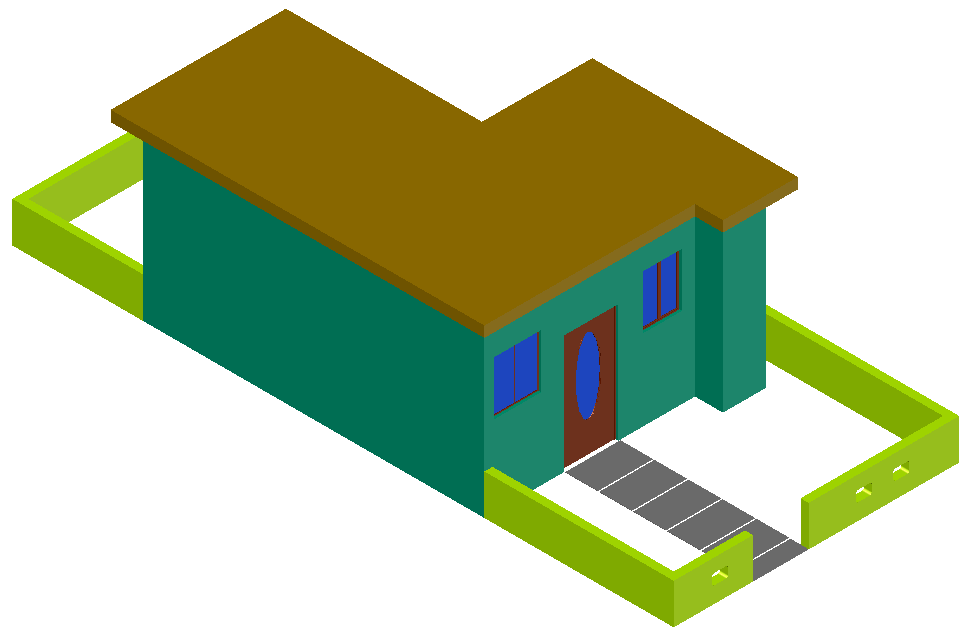 Urbanized house 3 D plan detail dwg file