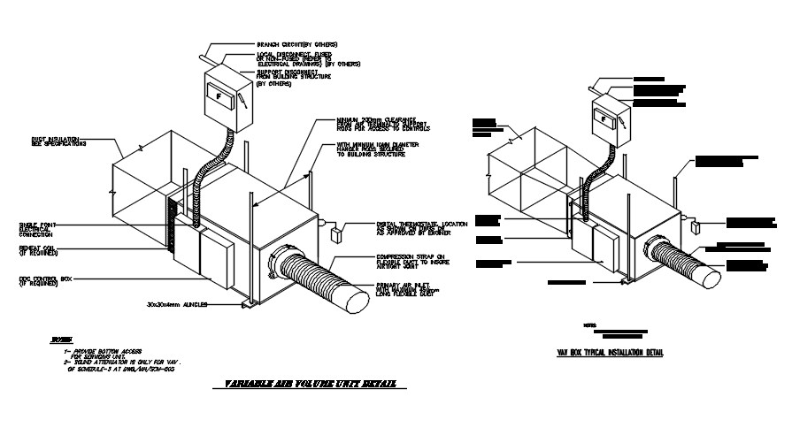 Variable air volume unit detail is given in this 2D Autocad DWG drawing file. Download the Autocad DWG drawing file.  
