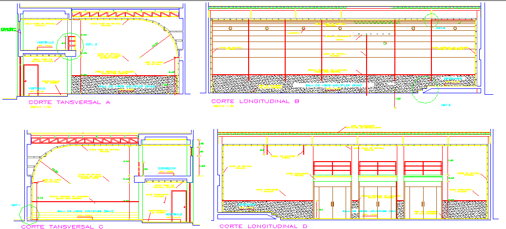 Various elevations of a auditorium 