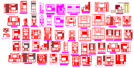 Various type of several shelves block design drawing