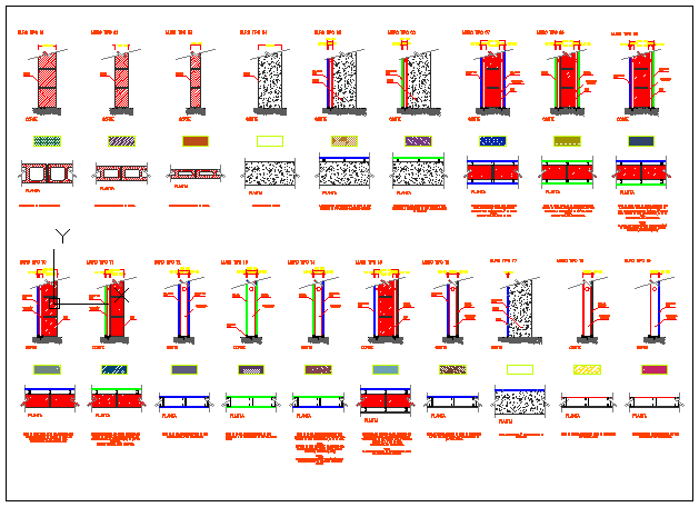 Various types of details of walls design drawing