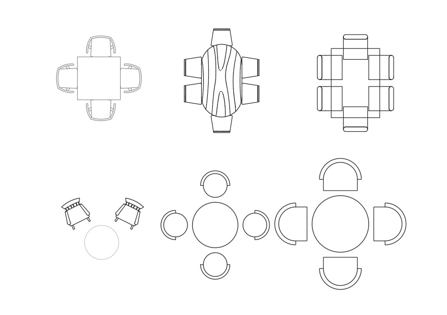 Various Dining Table CAD Blocks Download in DWG Format