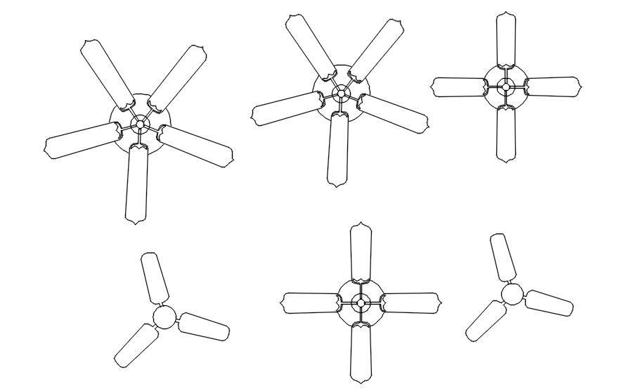 Various designs of fan in AutoCAD 2D drawing, CAD file, dwg file