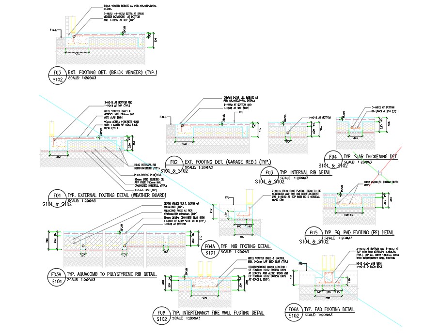 Various structure section detail designs are given in AutoCAD 2D drawing, CAD file, dwg file