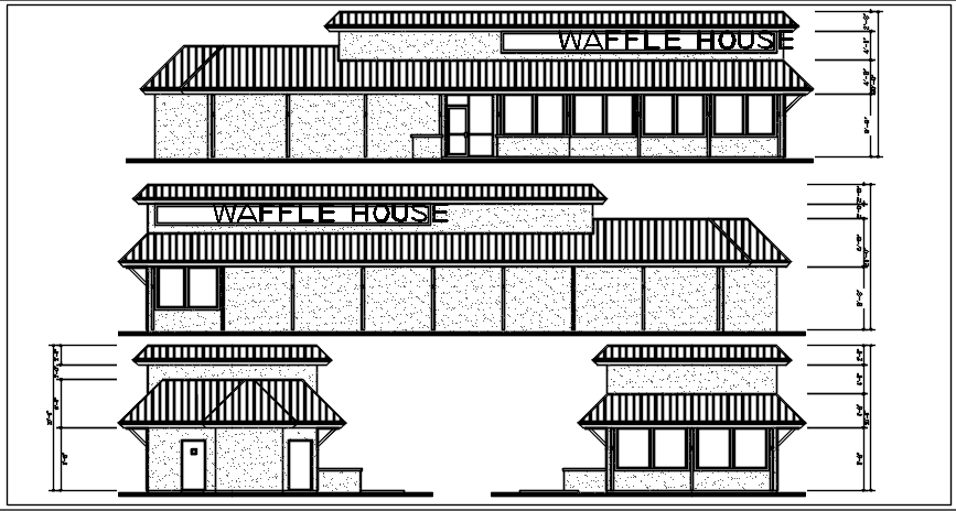 Waffle house plan elevation detail dwg file