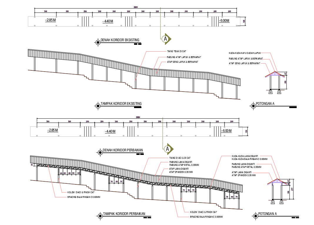 Walking Way With Roof Design DWG File