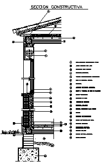 Wall and lintel level constructive section design drawing