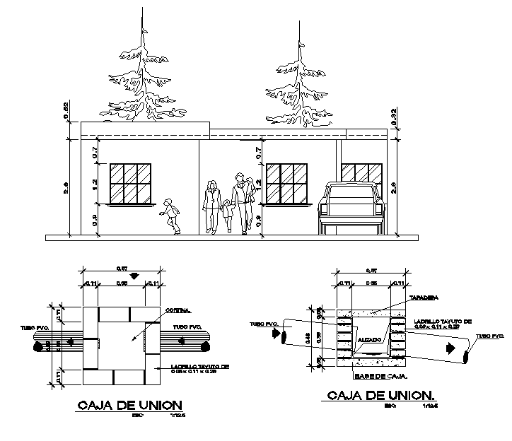 Wall elevation and column section detail dwg file