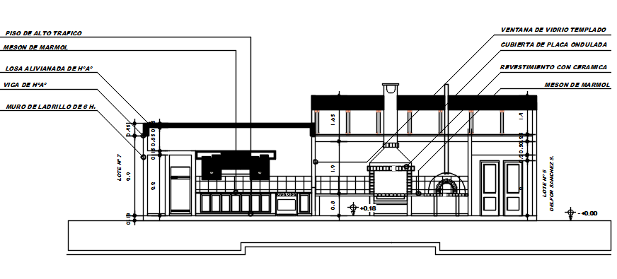 Wall elevation view of garden area detail dwg file