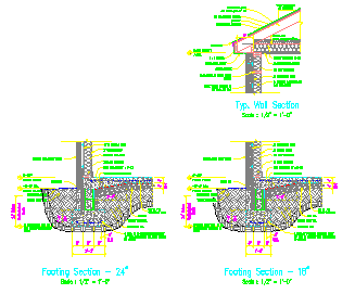 Wall footing foundation details drawing