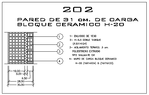 Wall of blocks hole ceramic in 31cm thickness design drawing