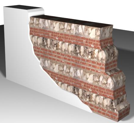Wall of stone and brick colonial design 